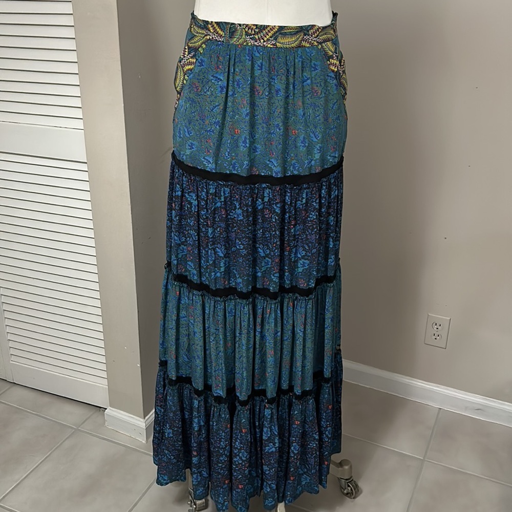 Voyage Silk Blue Maxi Skirt | Boho Luxe Resort Style | Zimmermann LoveShackFancy - Picture 3 of 13
